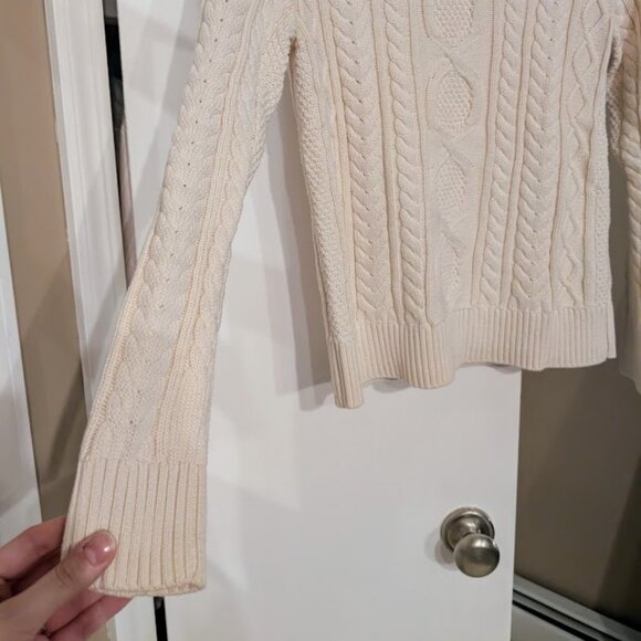 L.L. Bean Womens Double L Cable Knit Crewneck Sweater Bone Small NWOT - Picture 5 of 8